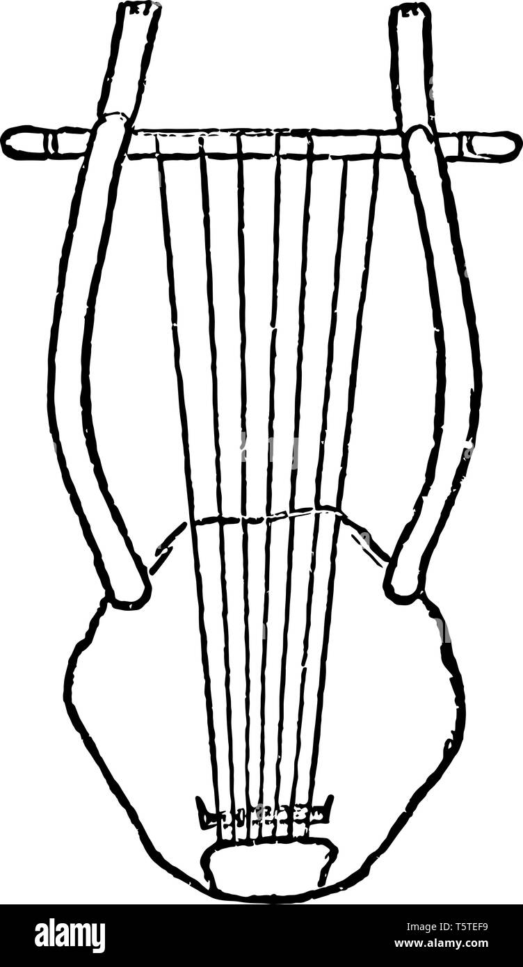 Chelys dove sono anche frammenti di un tale strumento, vintage disegno della linea di incisione o illustrazione. Illustrazione Vettoriale