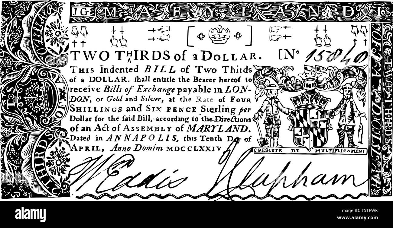 Un'immagine che mostra i due terzi di un dollaro. La destra mostra uno schermo con un agricoltore e pescatore sulla destra, sulla parte superiore della bolletta vintag Illustrazione Vettoriale