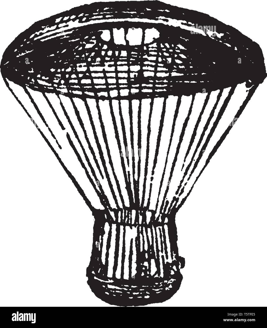 Il parapendio è un dispositivo utilizzato per rallentare il movimento di un oggetto mediante un'atmosfera mediante la creazione di trascinare, vintage disegno della linea di incisione o illustrazione. Illustrazione Vettoriale