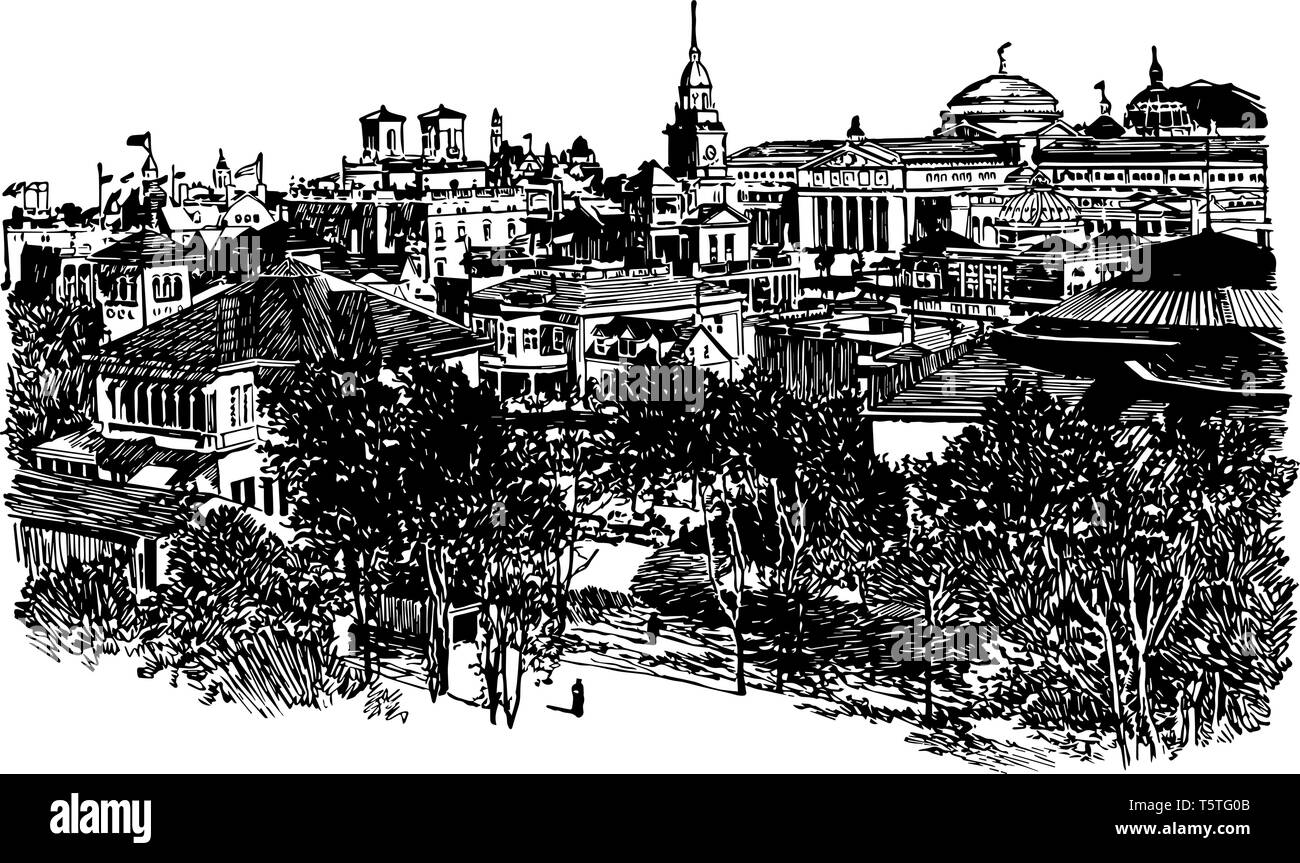 Edifici statali in Atlanta, Georgia vintage disegno della linea. Illustrazione Vettoriale