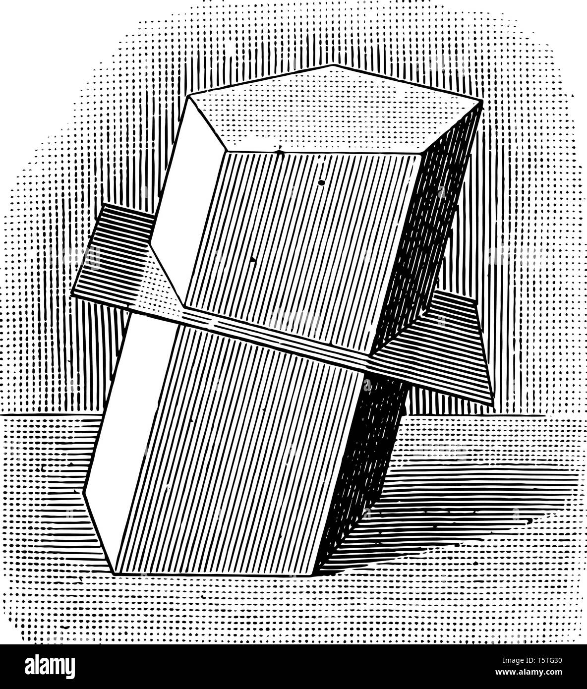Una immagine di una pianura che si interseca con il prisma del mezzo, vintage disegno della linea di incisione o illustrazione. Illustrazione Vettoriale