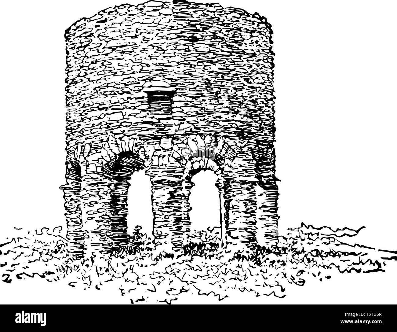 Vecchia torre in pietra, Newport costruito nel XVII secolo secolo di vecchi che rappresenta la prova di pre colombiana Trans oceanic contatto linea vintage Illustrazione Vettoriale