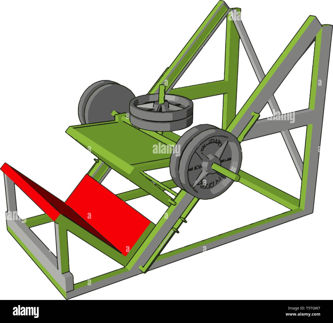3D illustrazione vettoriale di un rosso e verde palestra Peso dispositivo di sollevamento su sfondo bianco Illustrazione Vettoriale