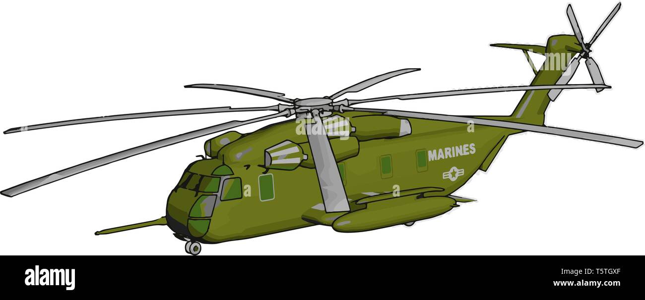3D illustrazione vettoriale su sfondo bianco di un verde elicottero militare Illustrazione Vettoriale