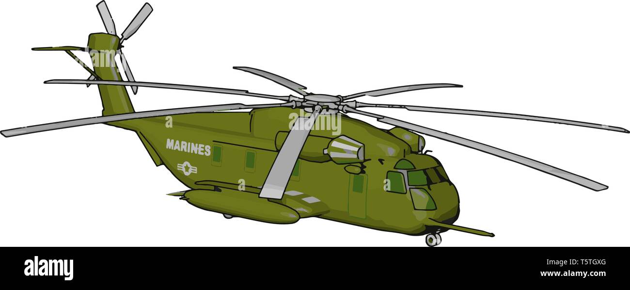 3D illustrazione vettoriale su sfondo bianco di un verde elicottero militare Illustrazione Vettoriale