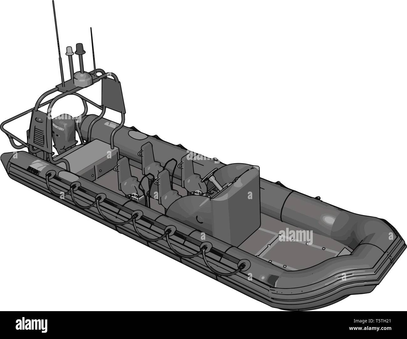 3D illustrazione vettoriale su sfondo bianco di una forza militare di barca gonfiabile Illustrazione Vettoriale