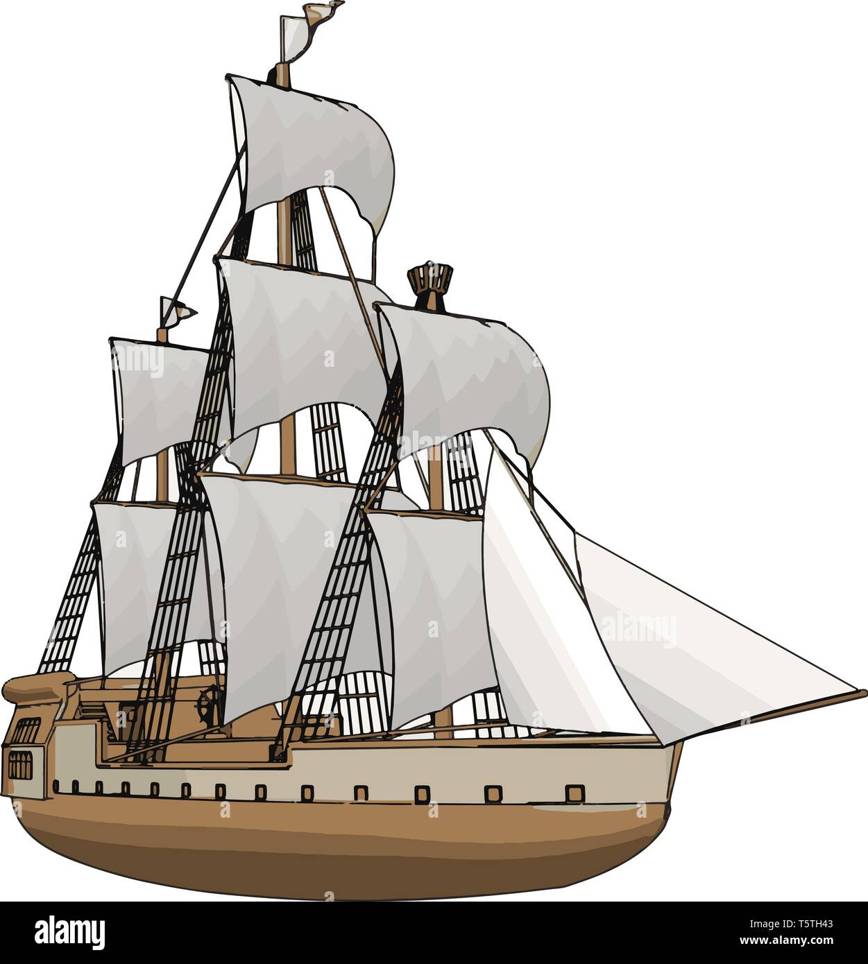 Semplice illustrazione vettoriale di una vecchia nave a vela backgorund bianco Illustrazione Vettoriale