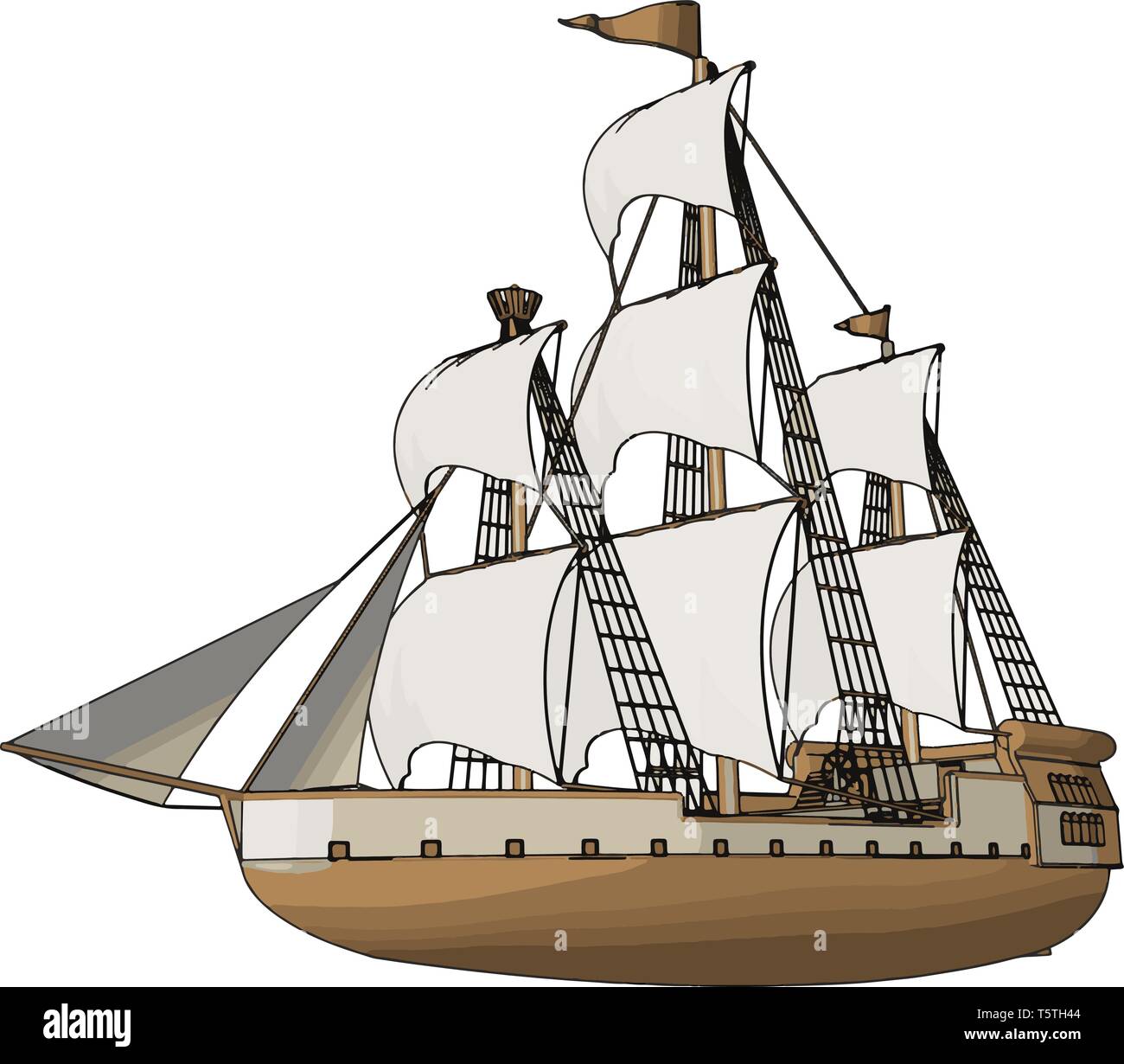 Semplice illustrazione vettoriale di una vecchia nave a vela backgorund bianco Illustrazione Vettoriale