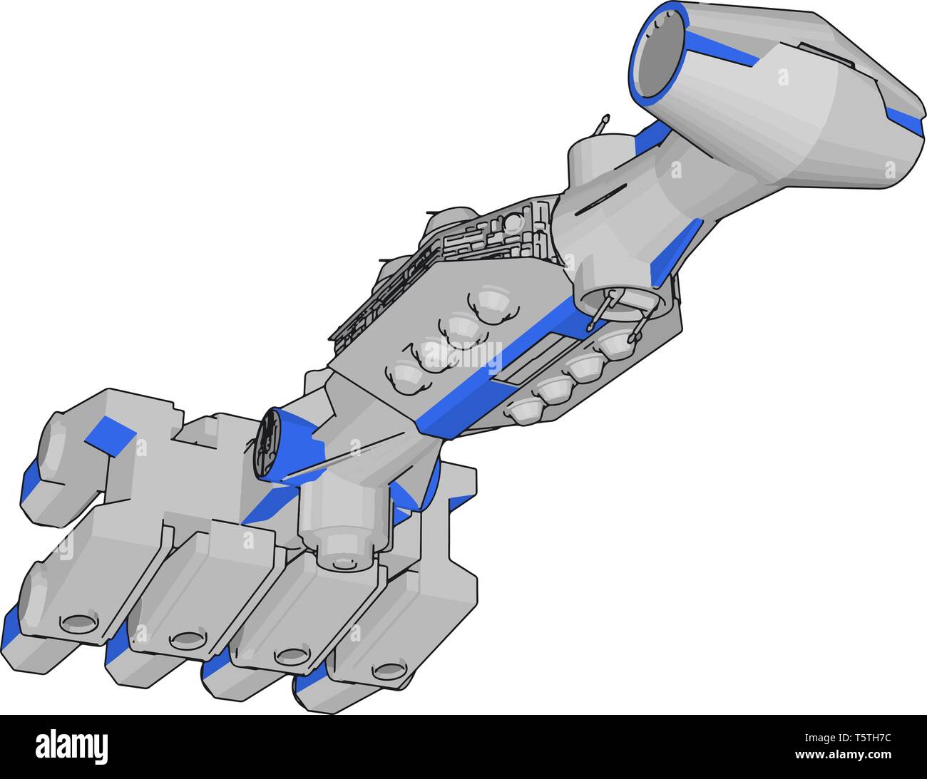 Bianco e blu fantasia astronave illustrazione vettoriale su sfondo bianco Illustrazione Vettoriale