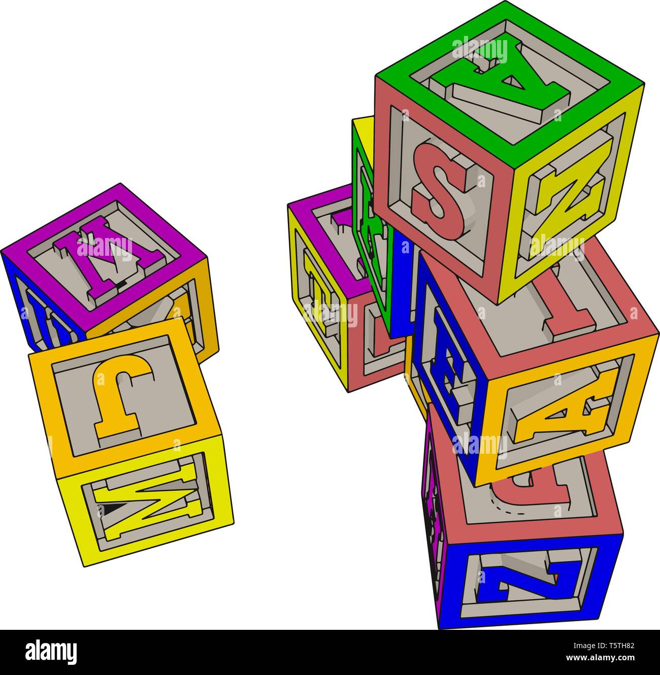 Vari colorati blocchi giocattolo illustrazione vettoriale su sfondo bianco Illustrazione Vettoriale