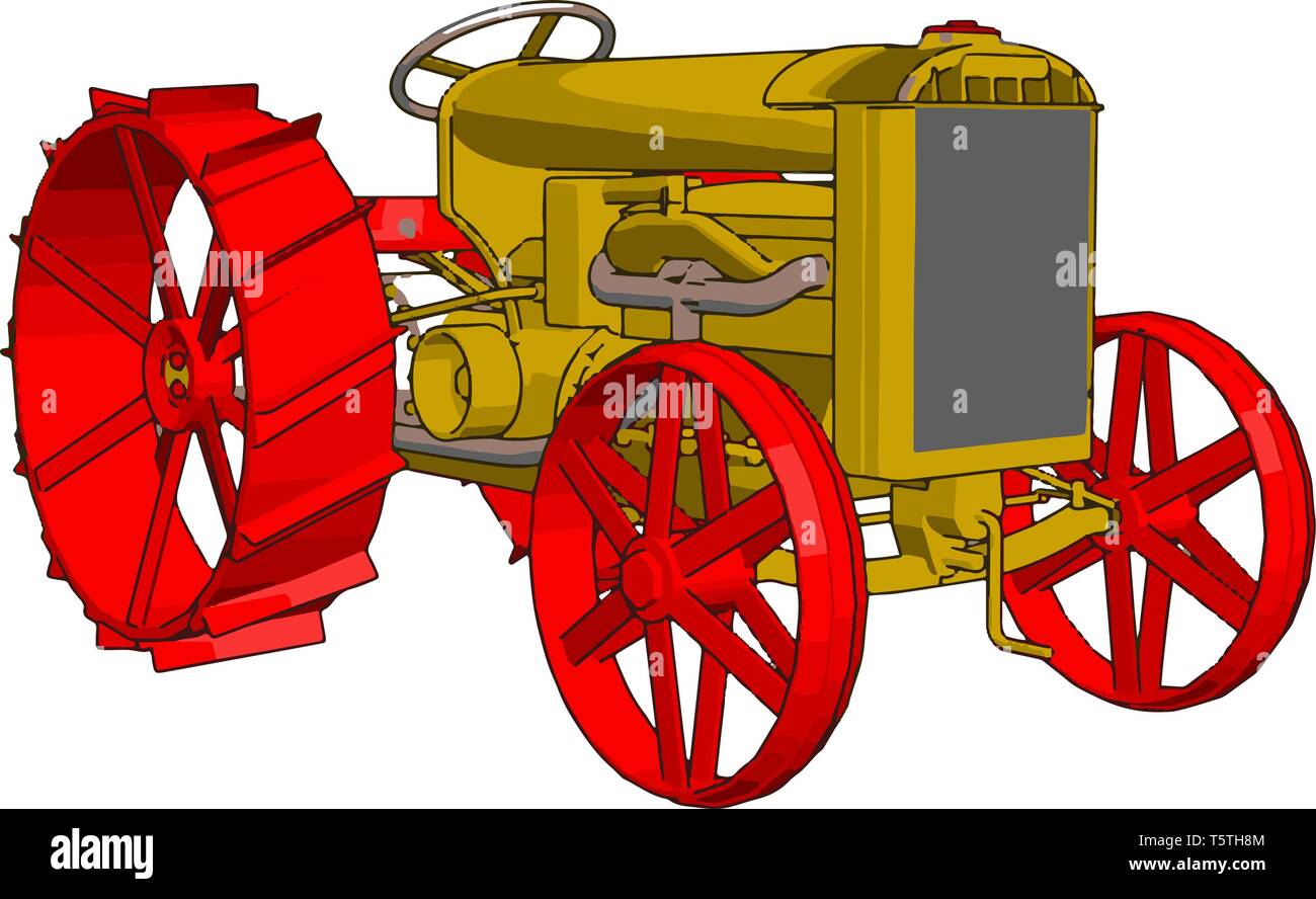 Rosso e giallo il trattore illustrazione vettoriale su sfondo bianco Illustrazione Vettoriale