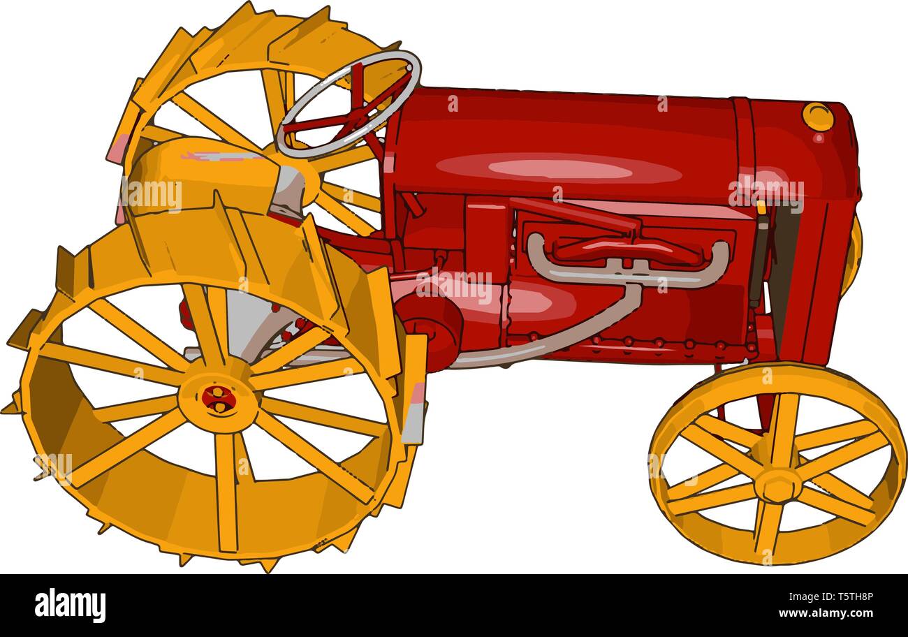 Rosso e giallo il trattore illustrazione vettoriale su sfondo bianco Illustrazione Vettoriale