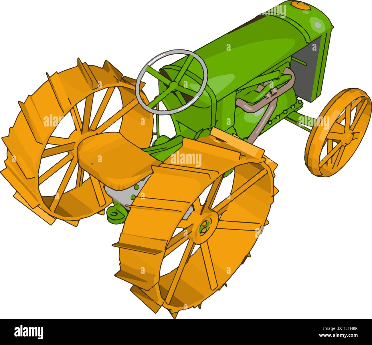 Il giallo e il verde il trattore illustrazione vettoriale su sfondo bianco Illustrazione Vettoriale