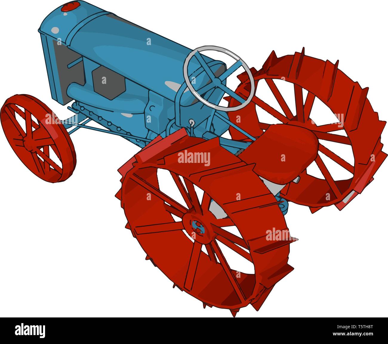 Il blu e il trattore rosso illustrazione vettoriale su sfondo bianco Illustrazione Vettoriale