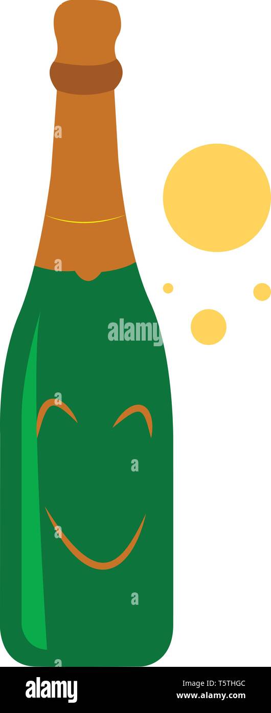 Un cartoon di una bottiglia di champagne smilling e bolle intorno al vettore che il colore di disegno o illustrazione Illustrazione Vettoriale