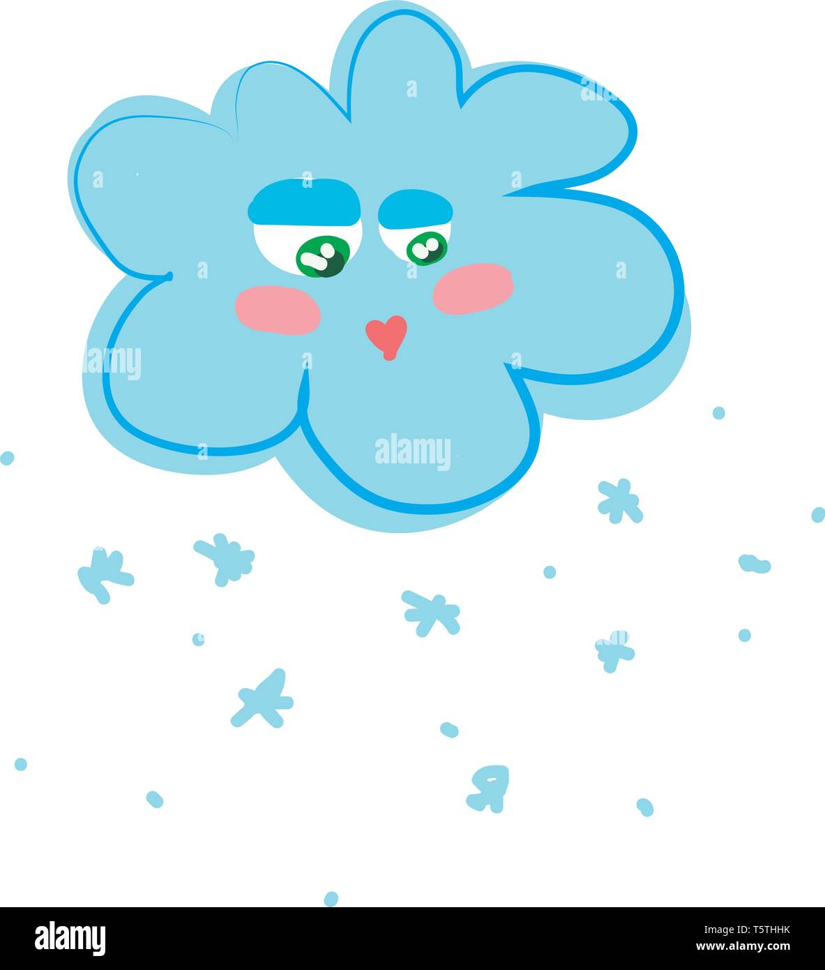 Un big cloud con grandi occhi verdi del vettore di disegno a colori o illustrazione Illustrazione Vettoriale