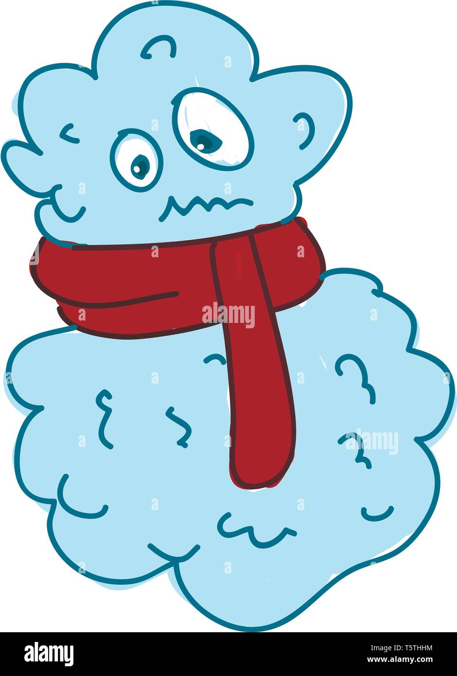 Una nuvola indossando sciarpa rossa rendendo scomoda vettore faccia il colore di disegno o illustrazione Illustrazione Vettoriale