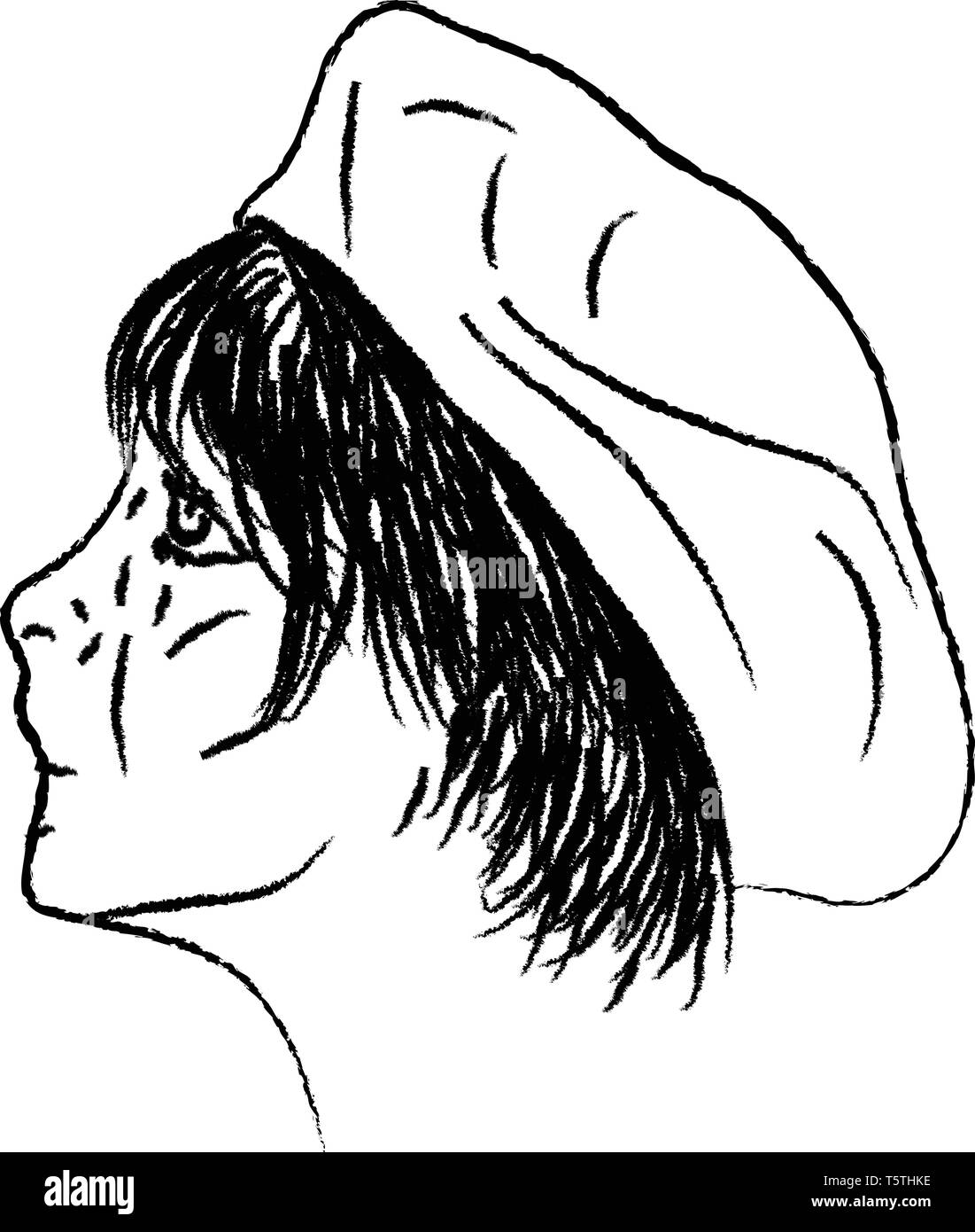 Uno scarabocchio di un ragazzo che indossa un cappello di vettore di disegno a colori o illustrazione Illustrazione Vettoriale