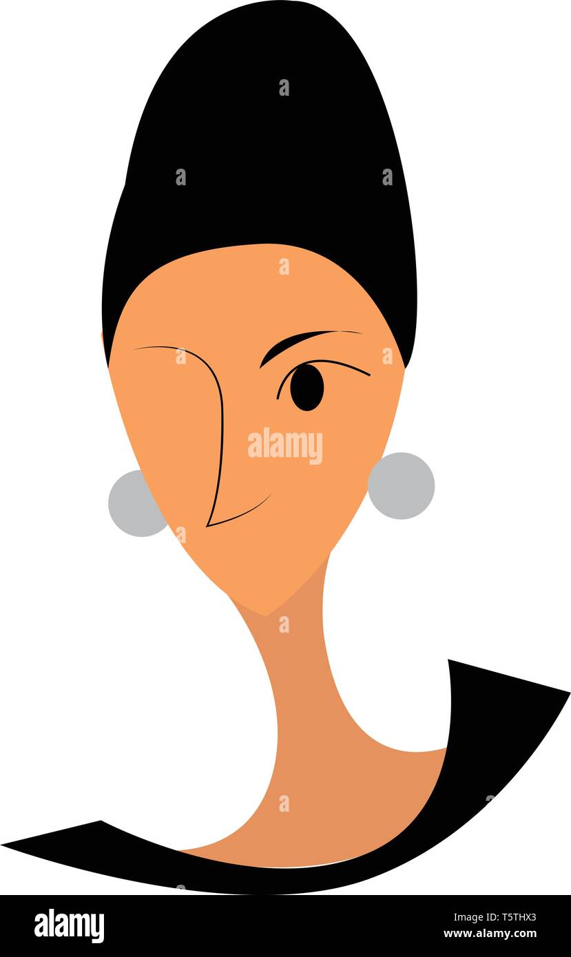 Un eyed lady indossando un orecchini in argento e i capelli legati vettore ordinatamente il colore di disegno o illustrazione Illustrazione Vettoriale