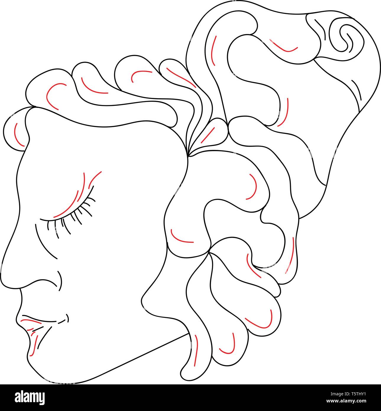 Un disegno di una ragazza con gli occhi chiusi e legati i capelli fino a colori del vettore di disegno o illustrazione Illustrazione Vettoriale