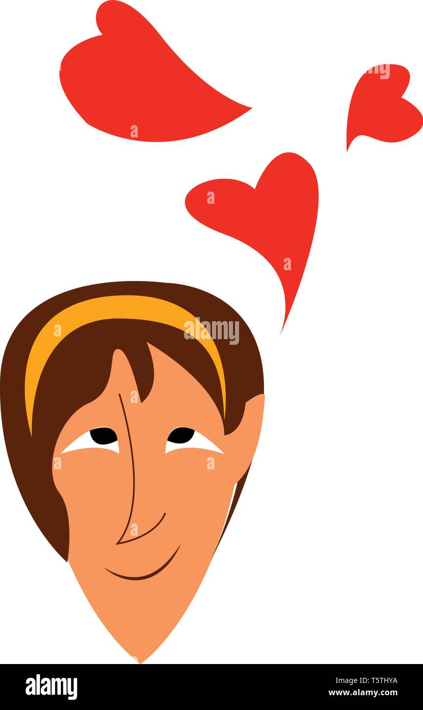 Una ragazza lovestruck con cuori volando sopra la sua testa vettore di disegno a colori o illustrazione Illustrazione Vettoriale