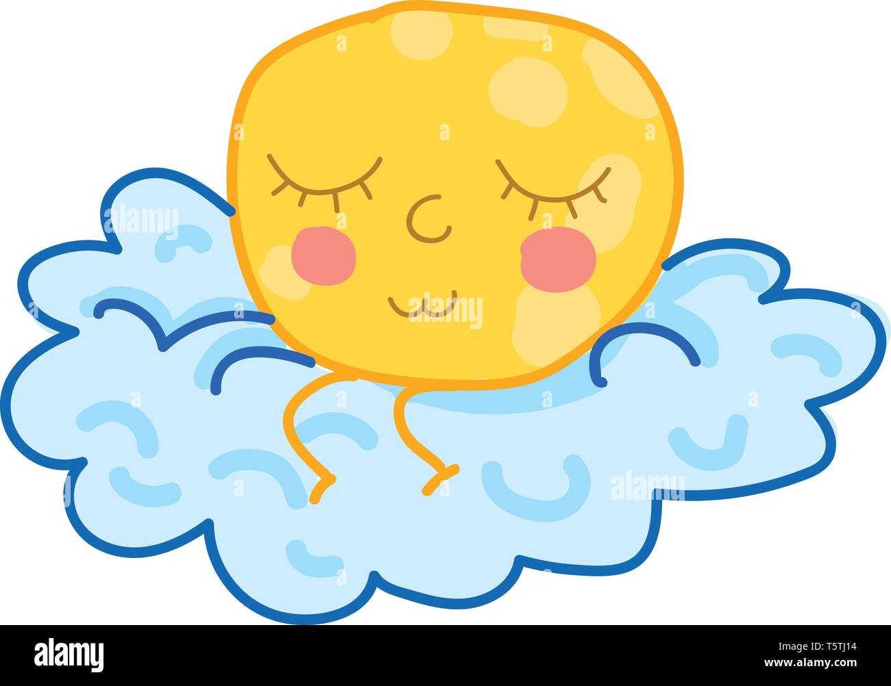 Una luna seduto su una nuvola con gli occhi chiusi di vettore di disegno a colori o illustrazione Illustrazione Vettoriale