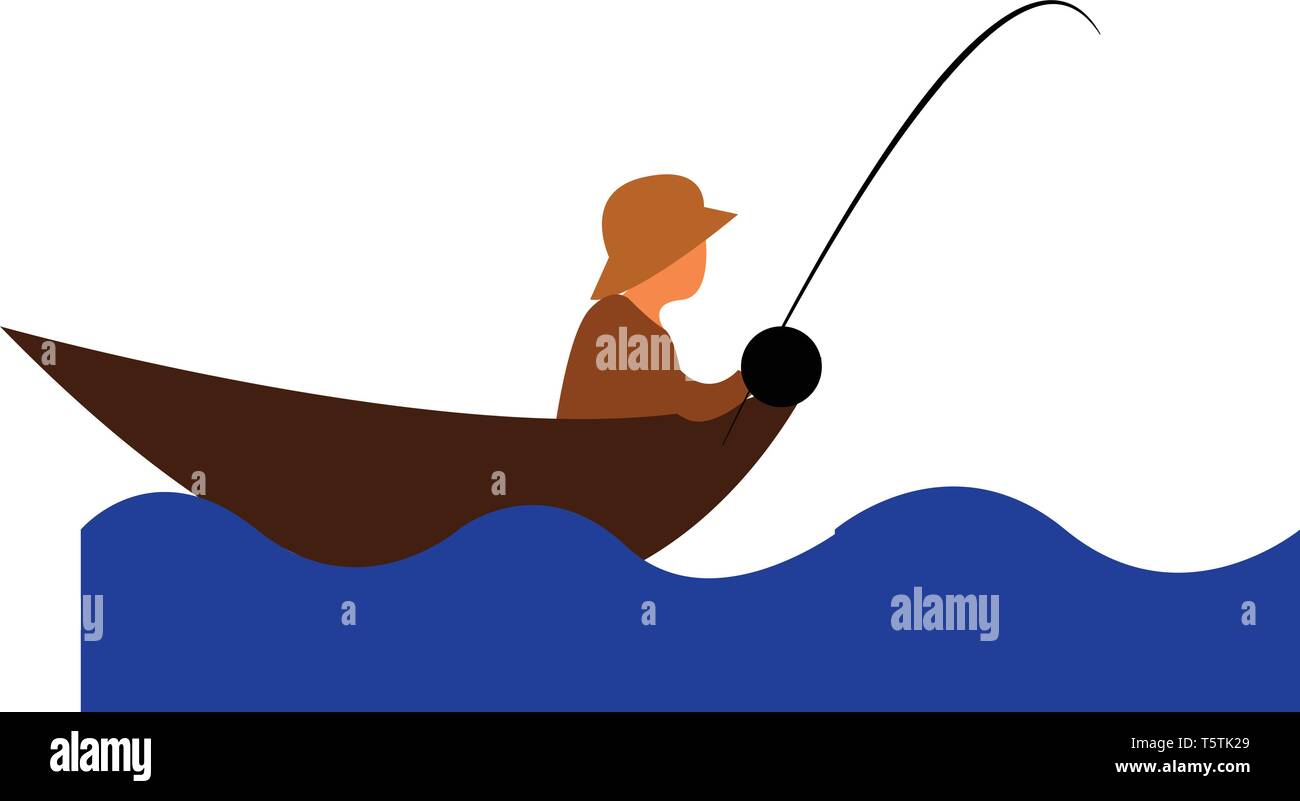 Un uomo è la pesca in acque profonde o vettore di Illustrazione a colori Illustrazione Vettoriale