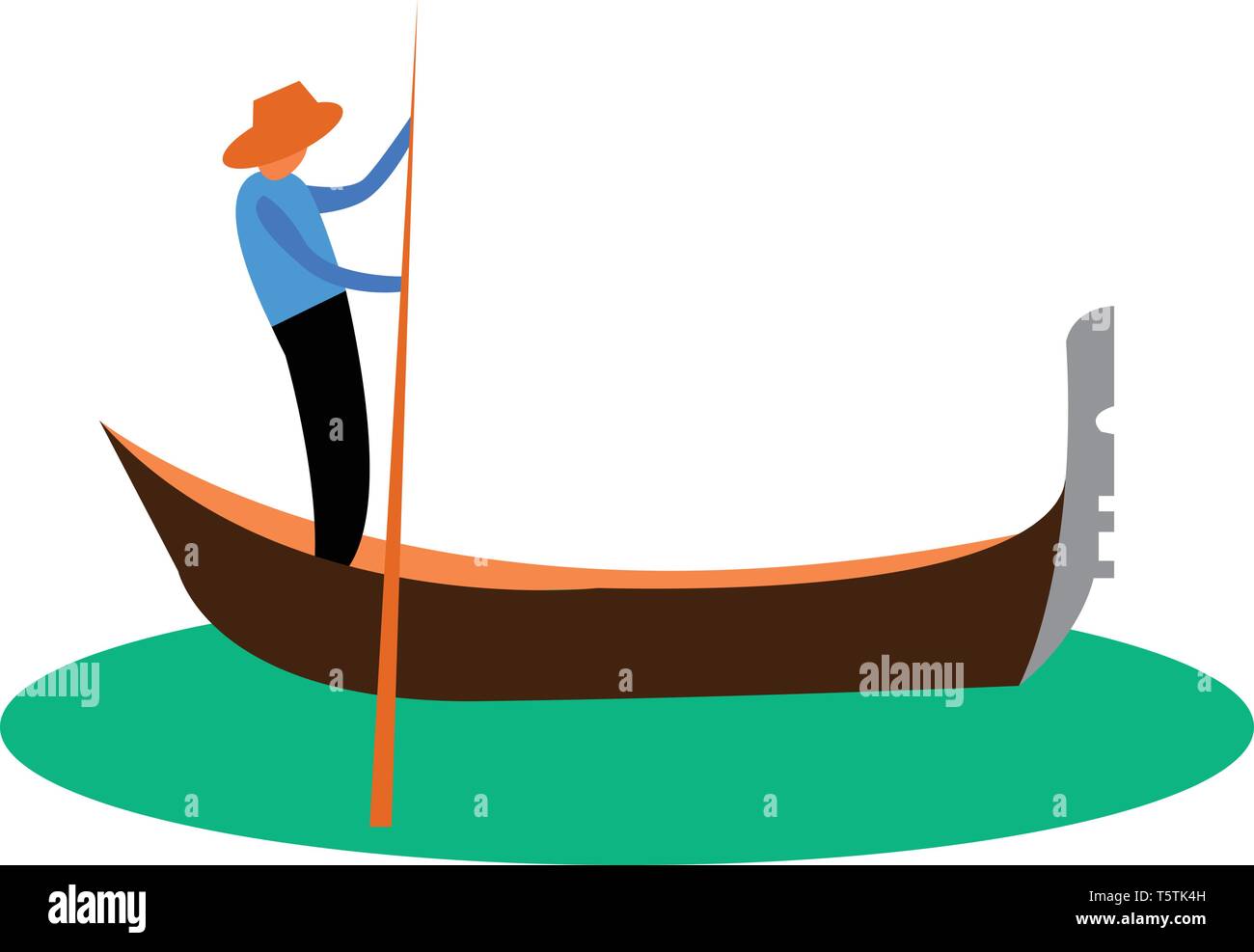 Un uomo è la propulsione di gondola vettore in barca o illustrazione a colori Illustrazione Vettoriale