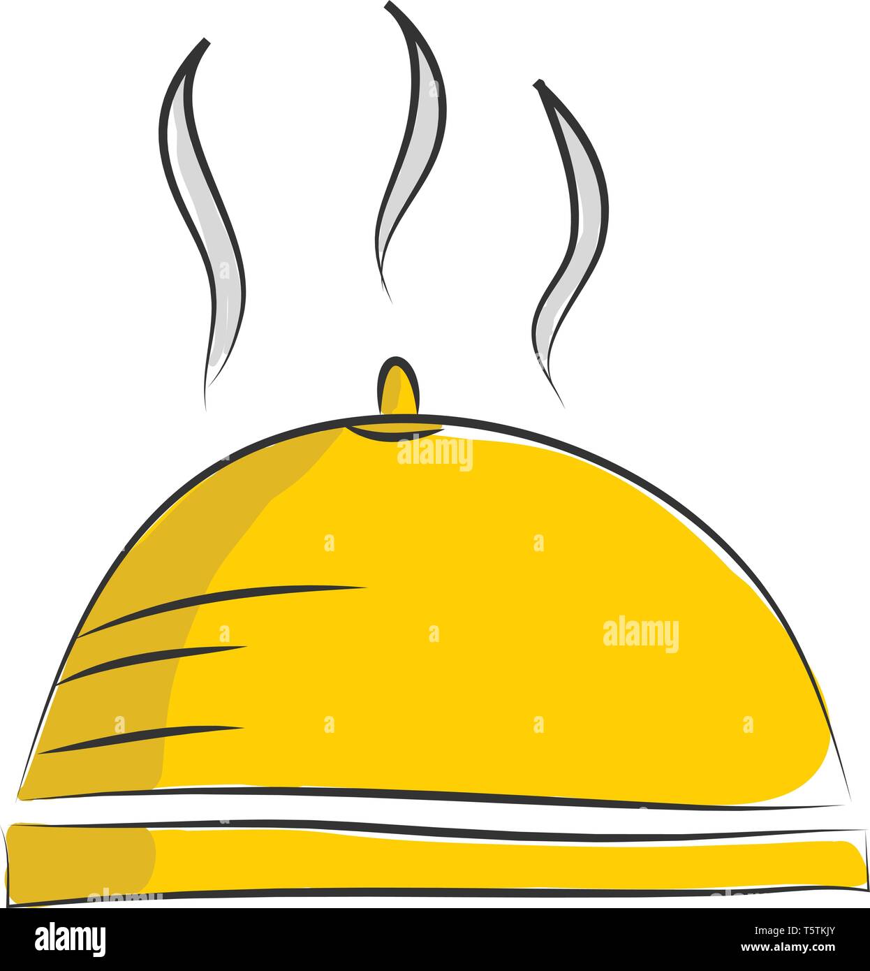 Un giallo-gigante colorato ciotola riempita con la cottura a vapore degli alimenti e coperto con una cupola a forma di vettore di coperchio il colore di disegno o illustrazione Illustrazione Vettoriale