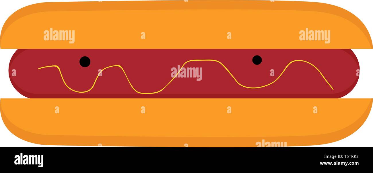 Una griglia o collegamento al vapore-sandwich di salsiccia con occhi sporgenti arrotolato a sinistra mentre sorridente vettore di disegno a colori o illustrazione Illustrazione Vettoriale