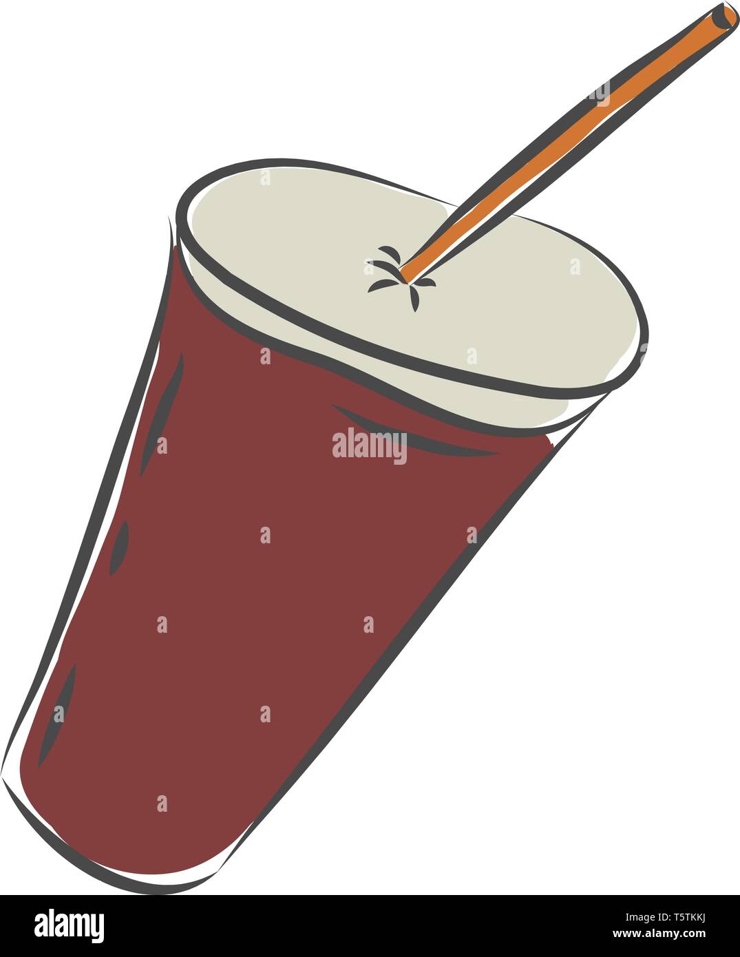 Una tazza di succo in un colorato di rosso in plastica monouso partito rosso tazza con coperchio e vettore di paglia il colore di disegno o illustrazione Illustrazione Vettoriale