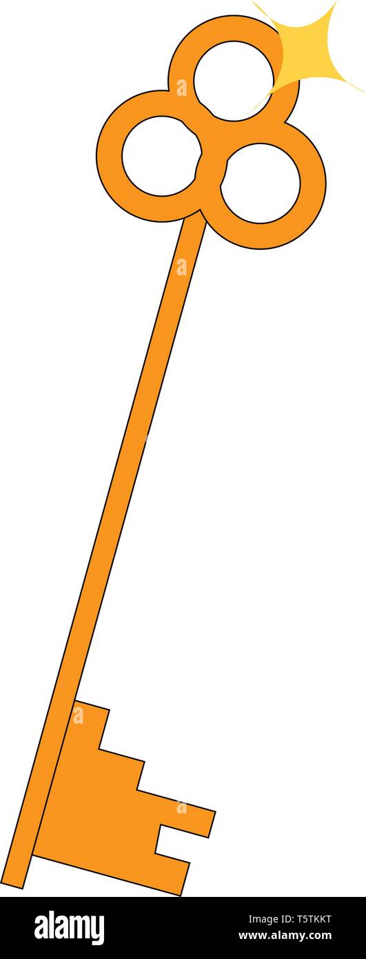 Una lunga e scintillante chiave di casa di colore giallo e claver-sagomata verso una estremità del vettore di disegno a colori o illustrazione Illustrazione Vettoriale