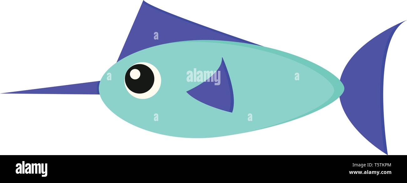Un fumetto di pesce marlin con un corpo allungato di un color porpora spear-come muso o bill e un color porpora rigida lunga pinna dorsale del vettore di disegno a colori Illustrazione Vettoriale