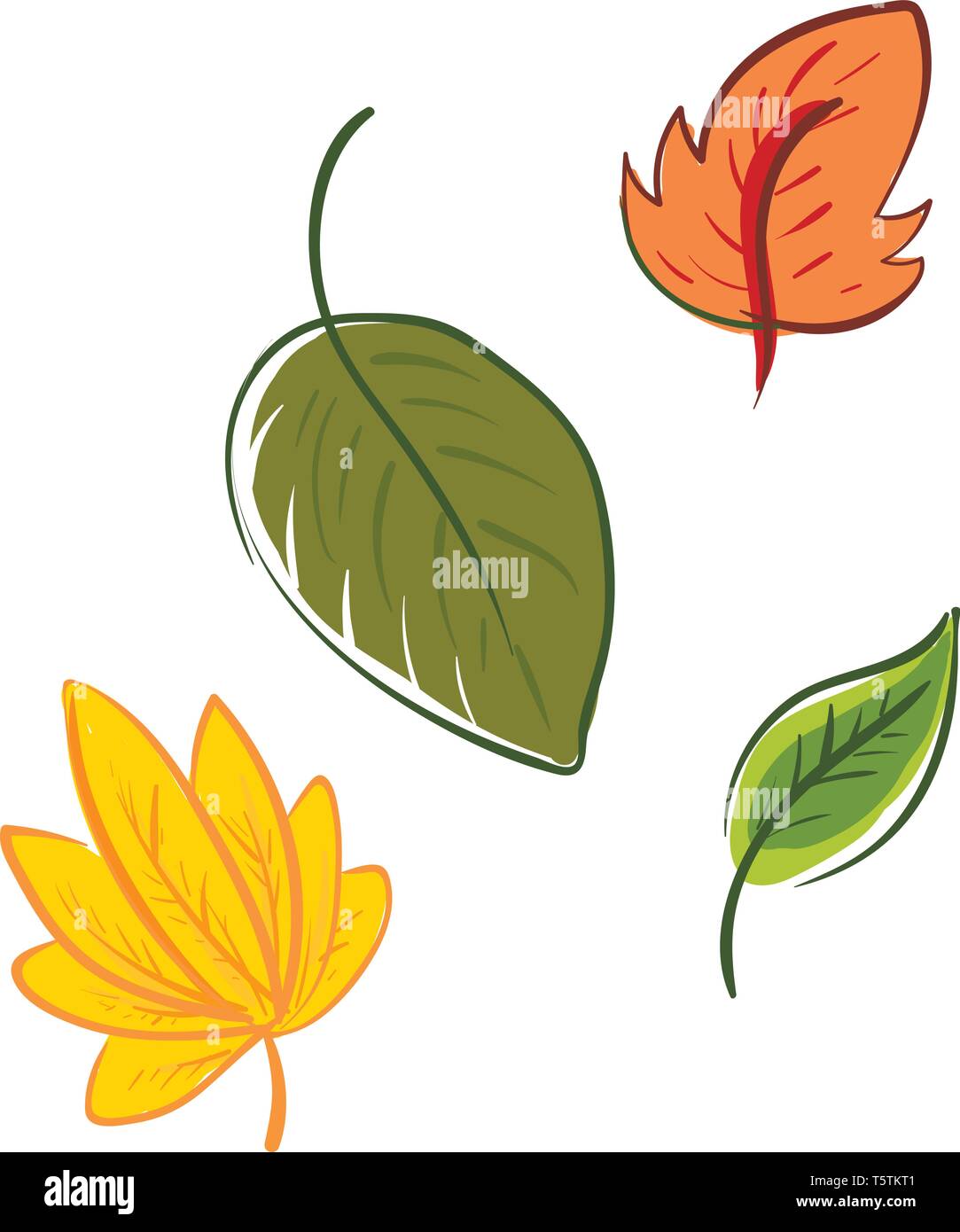Quattro multi-colore di cartoon foglie di diverse forme rappresentano la stagione autunnale del vettore di disegno a colori o illustrazione Illustrazione Vettoriale
