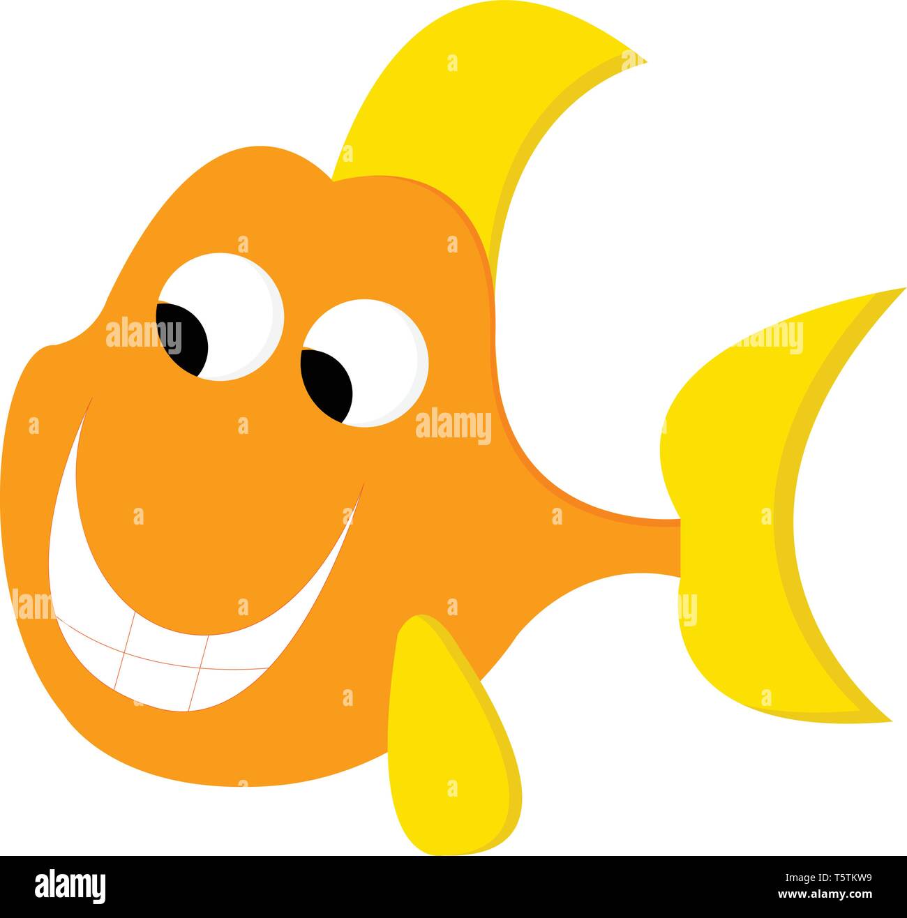 Un sorridente cartoon arancio e giallo pesci colorati con gli occhi guardando in giù è felice di vettore di disegno a colori o illustrazione Illustrazione Vettoriale