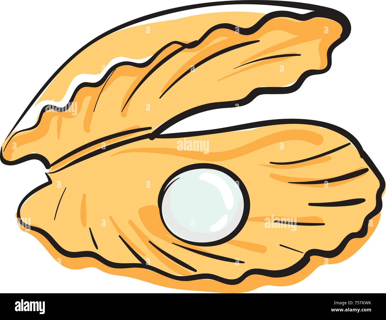 Un colore giallo cartoon oyster con un colorato di bianco perla del vettore di disegno a colori o illustrazione Illustrazione Vettoriale