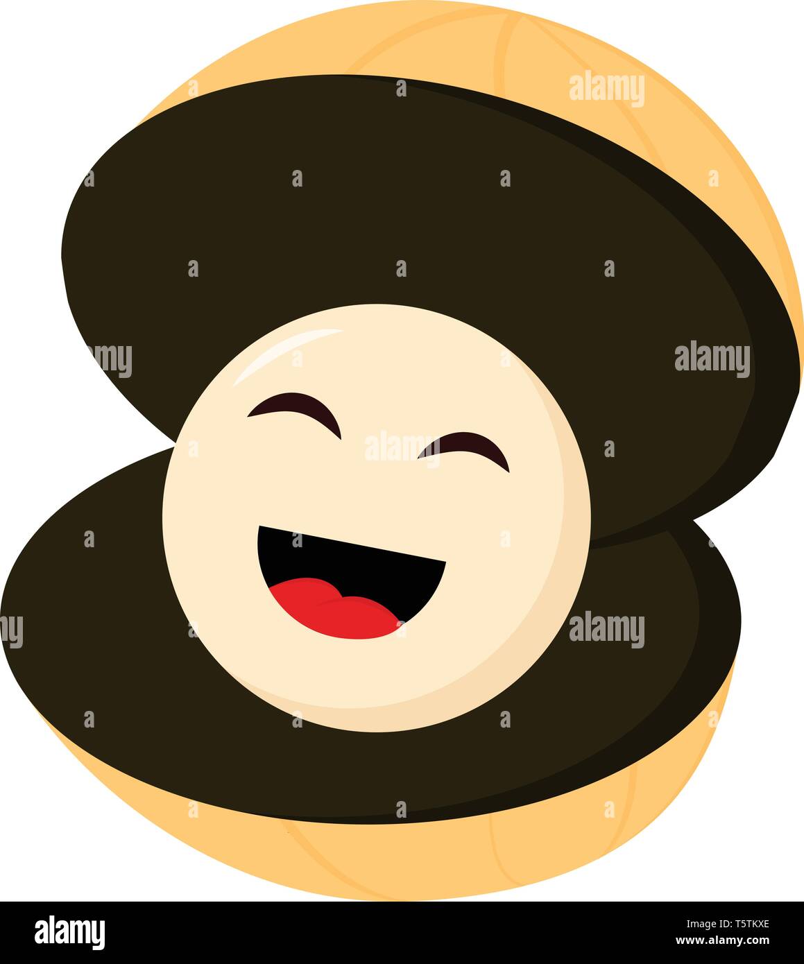 Un cartoon oyster con un ridente perla e la sua bocca aperta sembra divertente vettore di disegno a colori o illustrazione Illustrazione Vettoriale