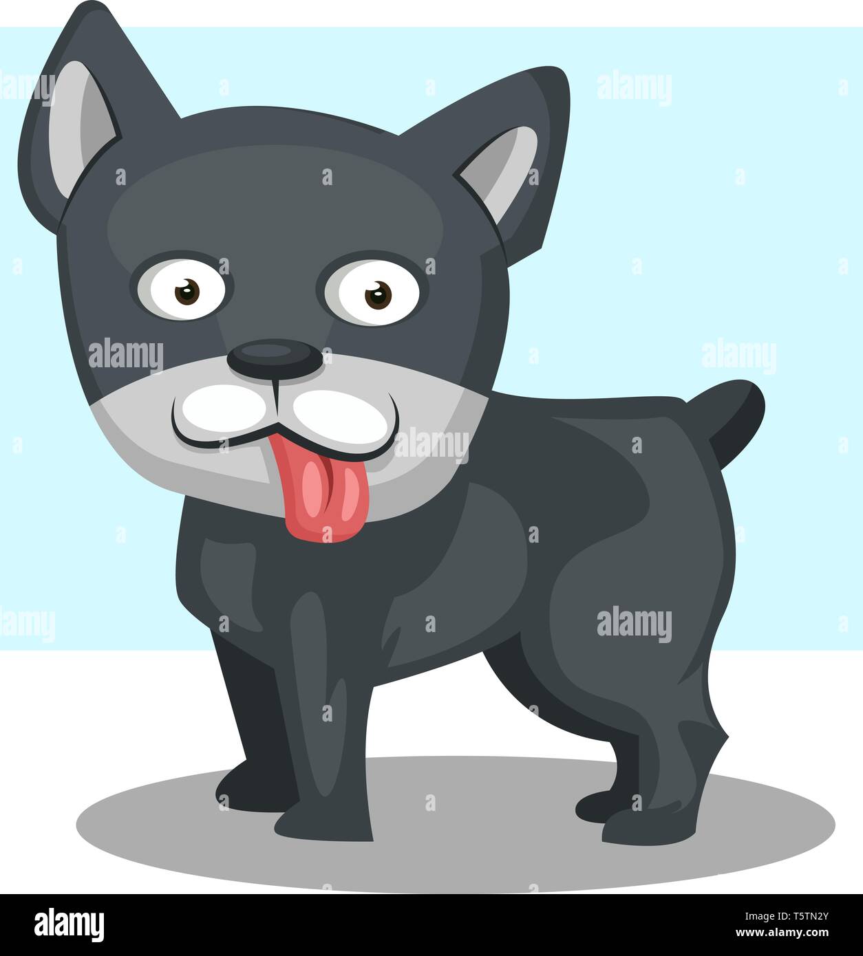 Un cane Grigio che mostra la lingua fuori, in sfondo blu, il vettore, il colore di disegno o illustrazione. Illustrazione Vettoriale