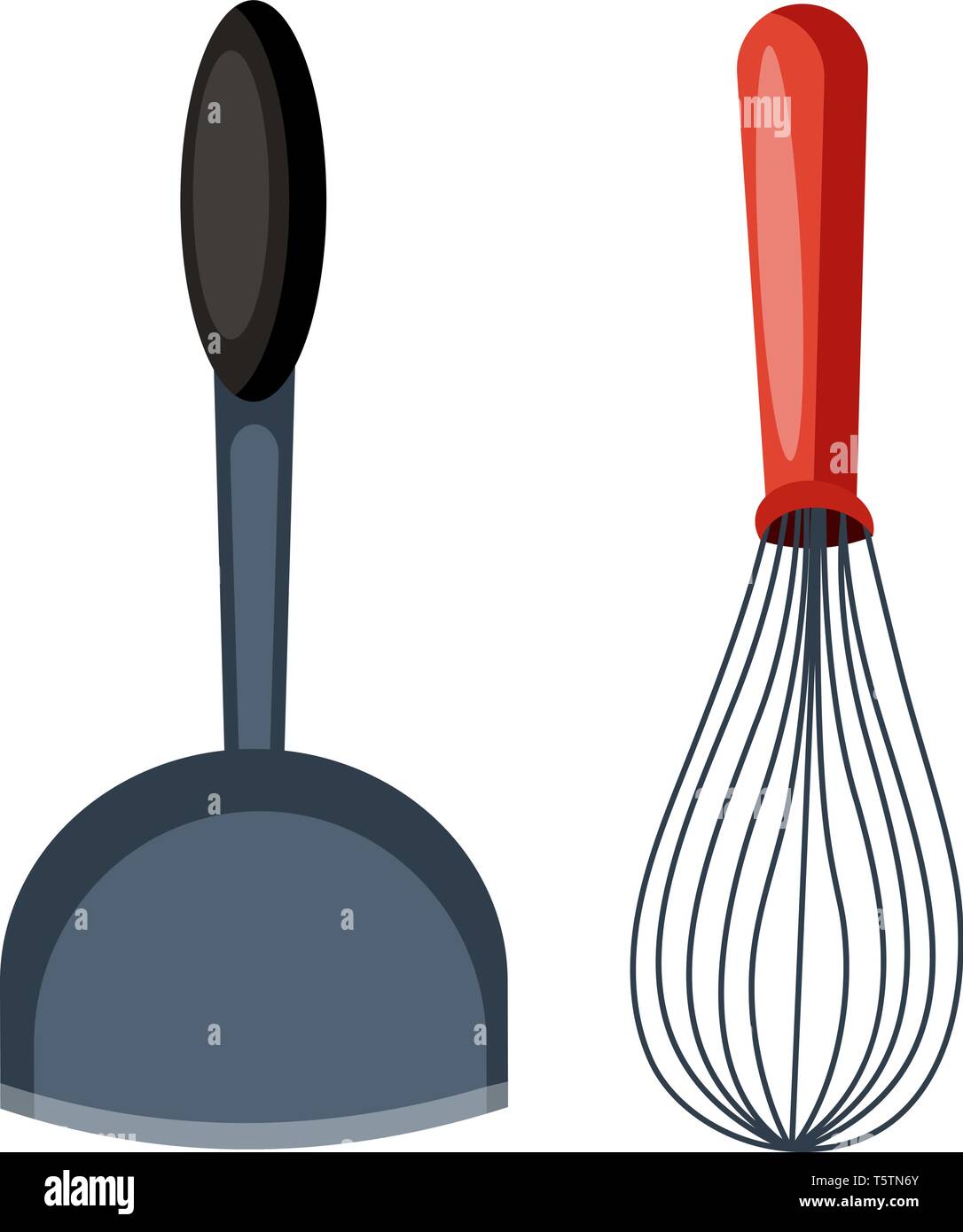 Una spatola e un battitore di uovo per battere il tuorlo d'uovo vettore di disegno a colori o illustrazione. Illustrazione Vettoriale