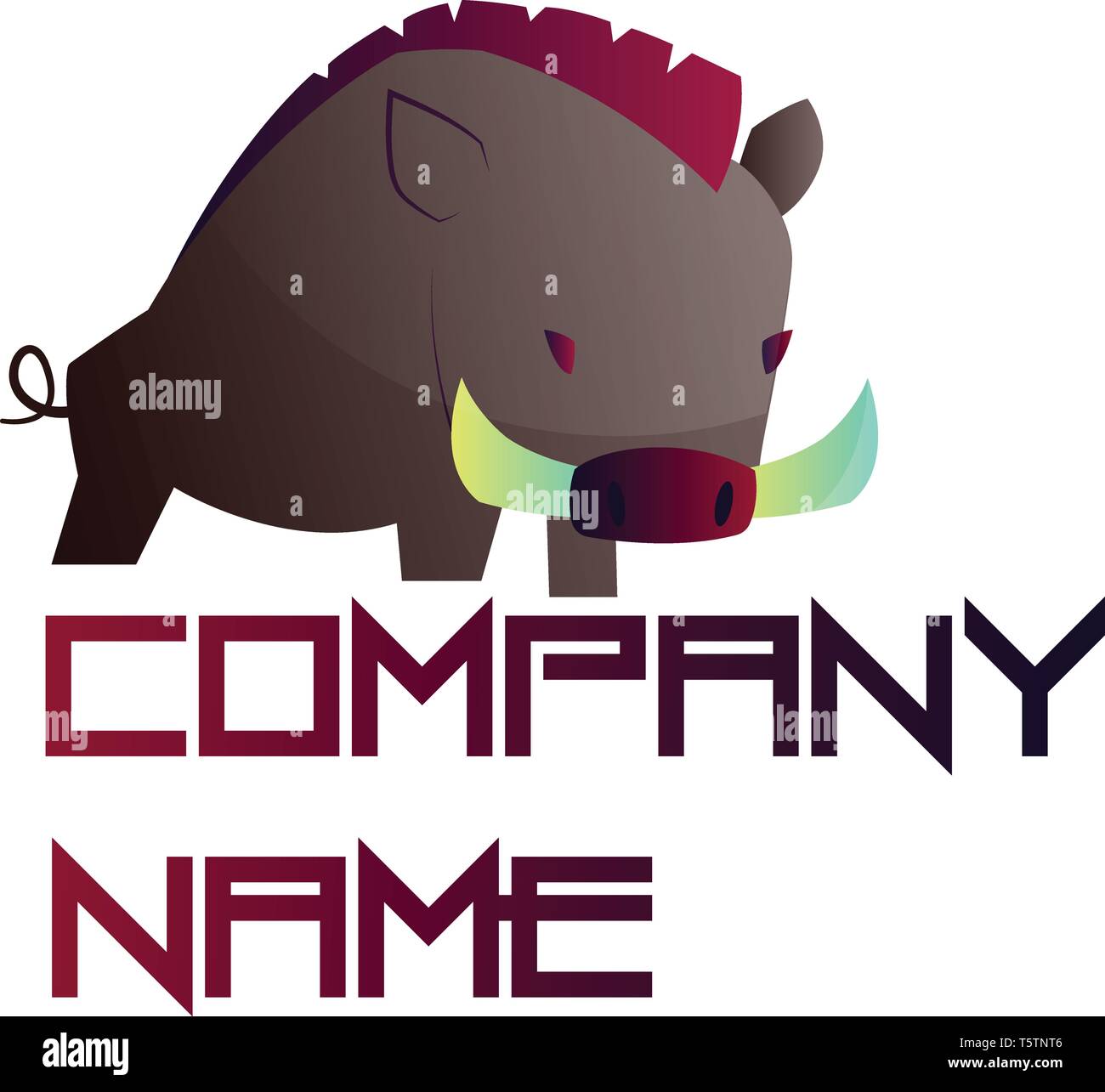 Vettore semplice logo design di un cinghiale con vuoto viola il testo su sfondo bianco Illustrazione Vettoriale