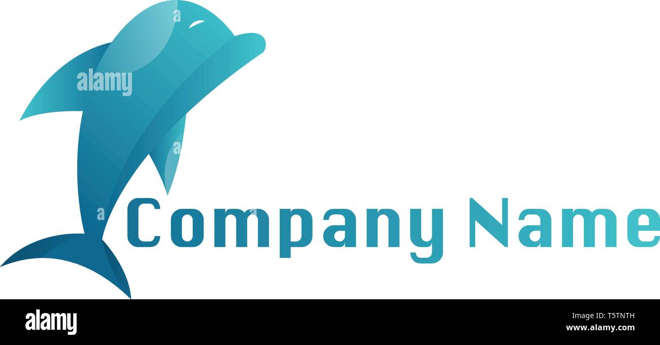Luce blu dolphin vector design del logo su sfondo bianco Illustrazione Vettoriale