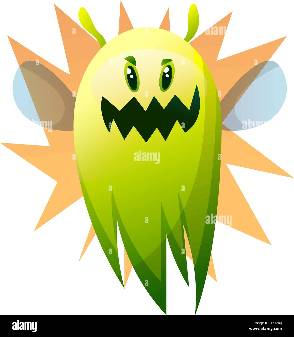 Cartoon sorridente mostro verde illustartion vettore su sfondo bianco Illustrazione Vettoriale