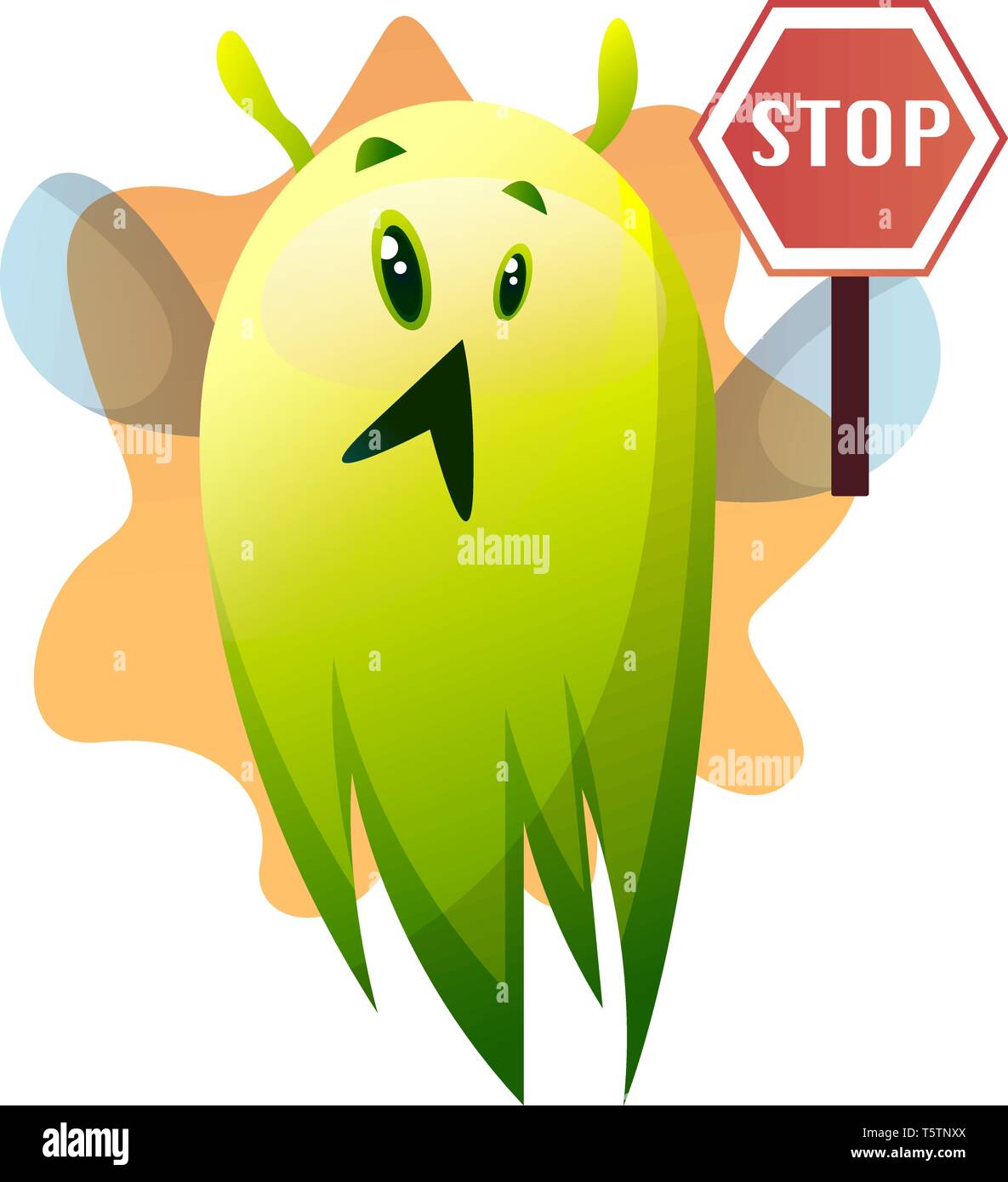 Preoccupato cartoon mostro verde illustartion vettore su sfondo bianco Illustrazione Vettoriale