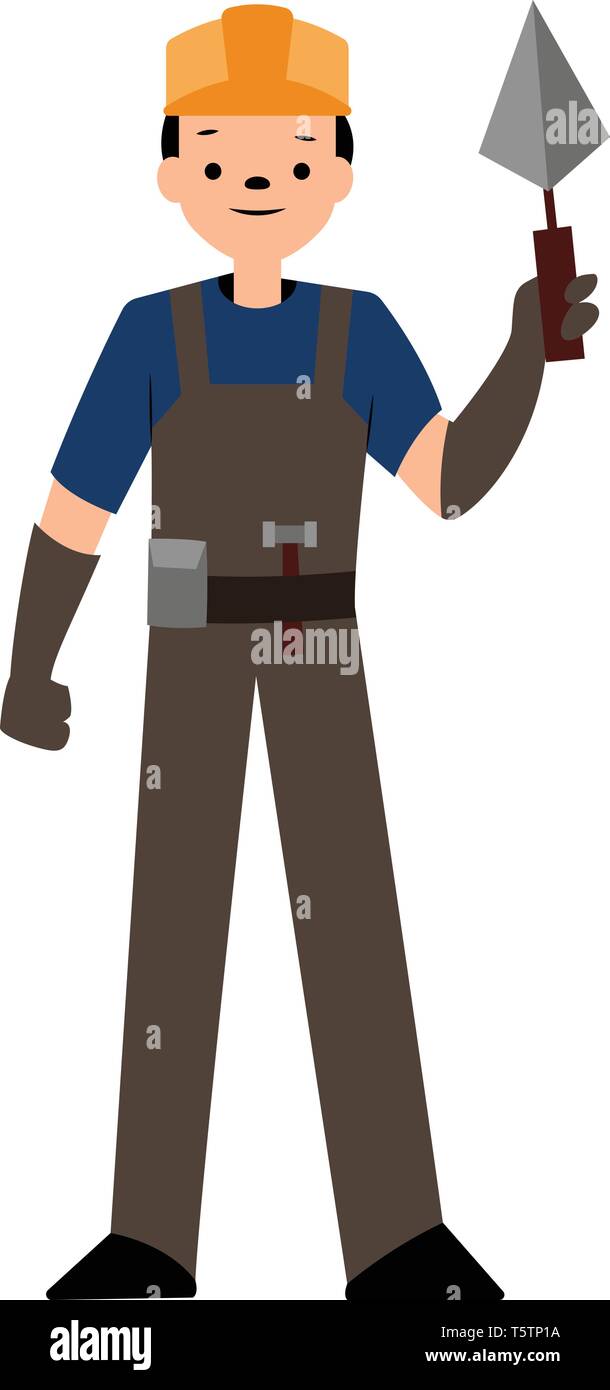 Operaio edile personaggio semplice illustrazione vettoriale su sfondo bianco Illustrazione Vettoriale