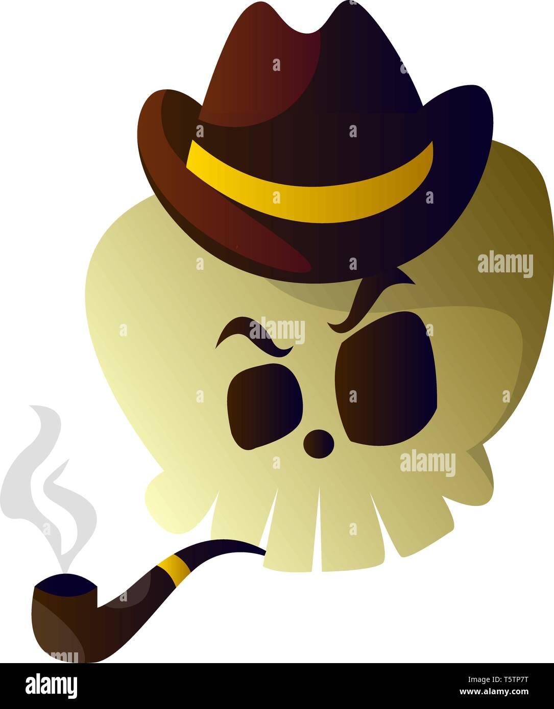 Cartoon cranio con marrone cappello e tubo illustartion vettore su sfondo bianco Illustrazione Vettoriale