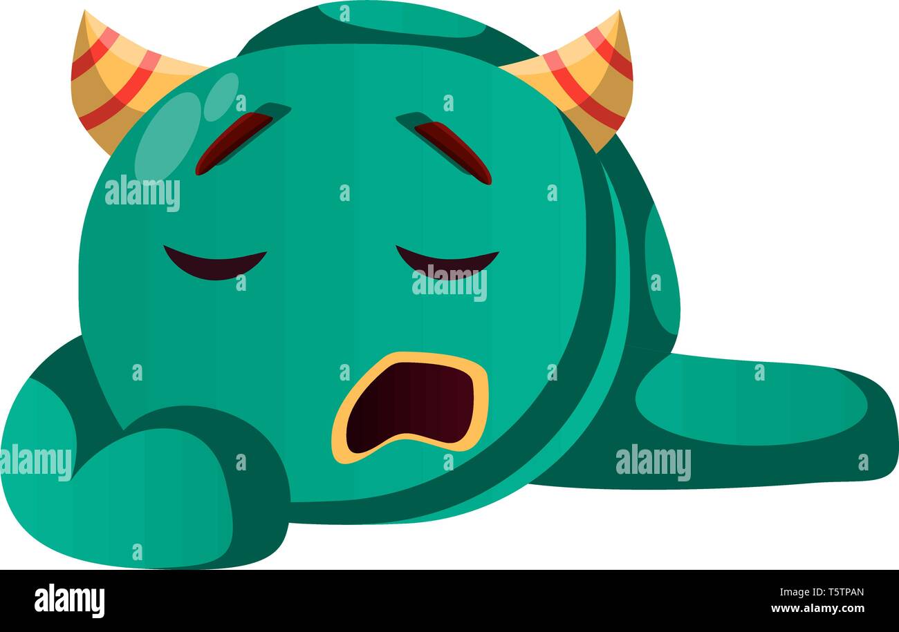 Carino sleepy mostro verde illustrazione vettoriale Illustrazione Vettoriale