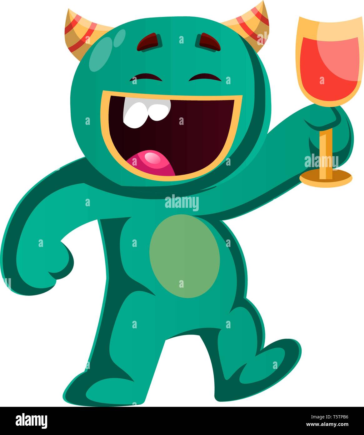 Mostro verde con in mano un bicchiere tifo illustrazione vettoriale Illustrazione Vettoriale