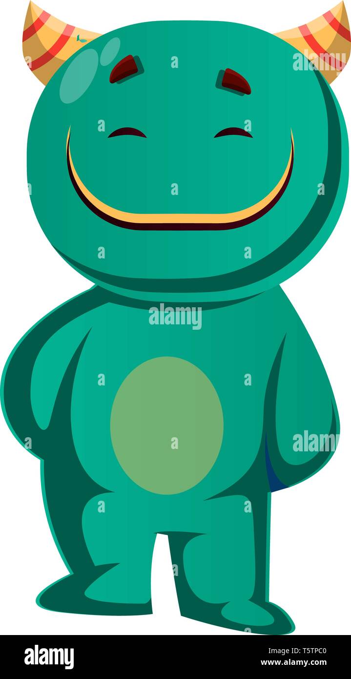 Illustrazione vettoriale di un mostro verde che è soddisfatto Illustrazione Vettoriale