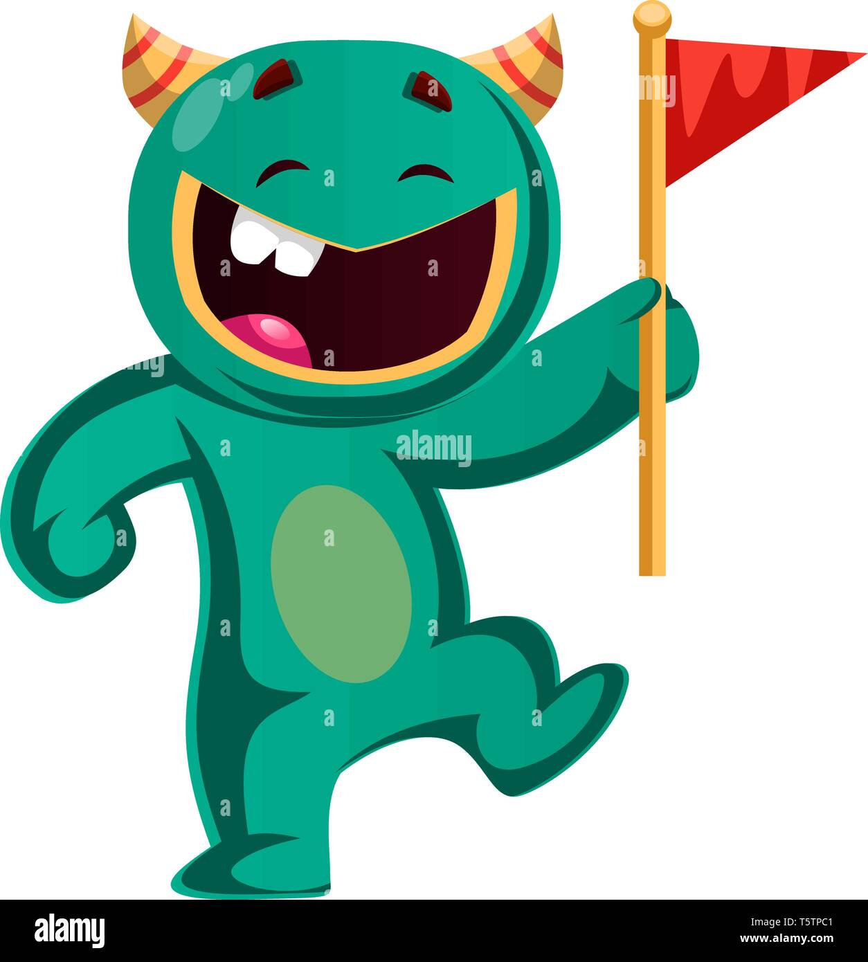 Green monster tenendo un vettore di flag illustrazione Illustrazione Vettoriale