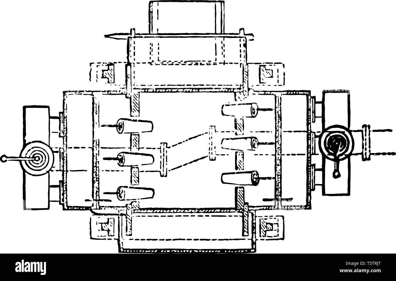 Questa immagine rappresenta raffineria che è un processo industriale impianto vintage disegno della linea di incisione o illustrazione. Illustrazione Vettoriale
